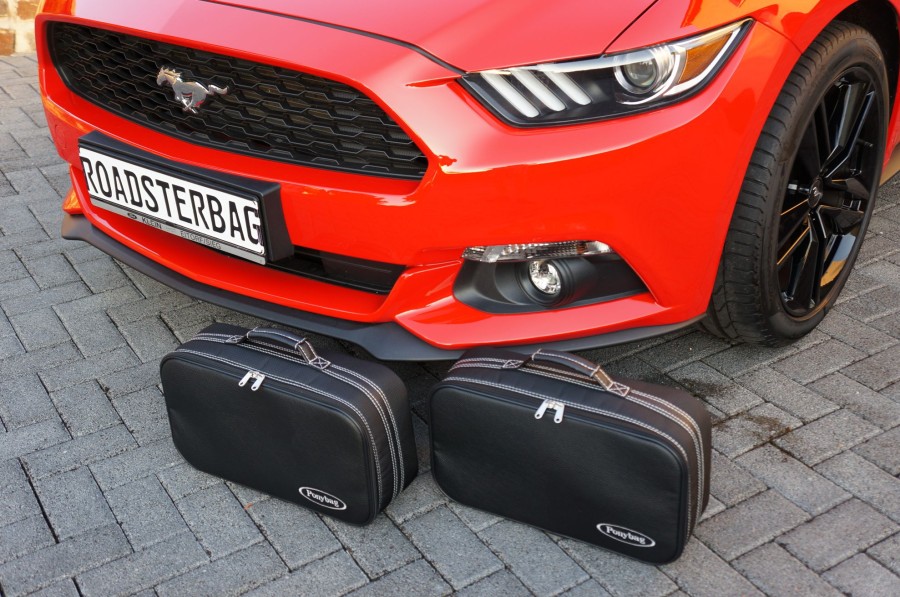 Autokoffer Roadsterbag | Ford Mustang Vi Cabrio Ab 2014 (Eu-Version) - 2-Tlg. Kofferset Zusatzkoffer Kofferraum - Rote Naht Schwarz