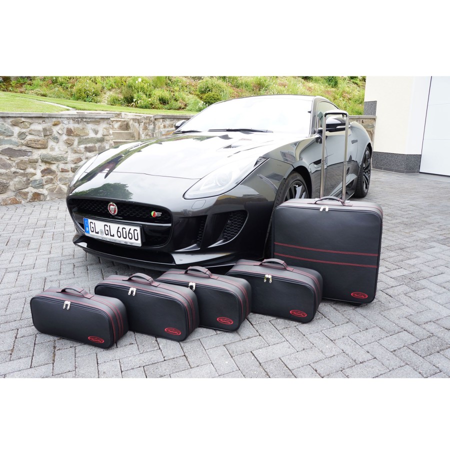 Autokoffer Roadsterbag | Jaguar F-Type Coupe (Eu) - 5Tlg. Kofferset Kofferraum - Rote Naht Schwarz