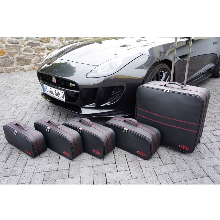 Autokoffer Roadsterbag | Jaguar F-Type Coupe (Eu) - 5Tlg. Kofferset Kofferraum - Rote Naht Schwarz