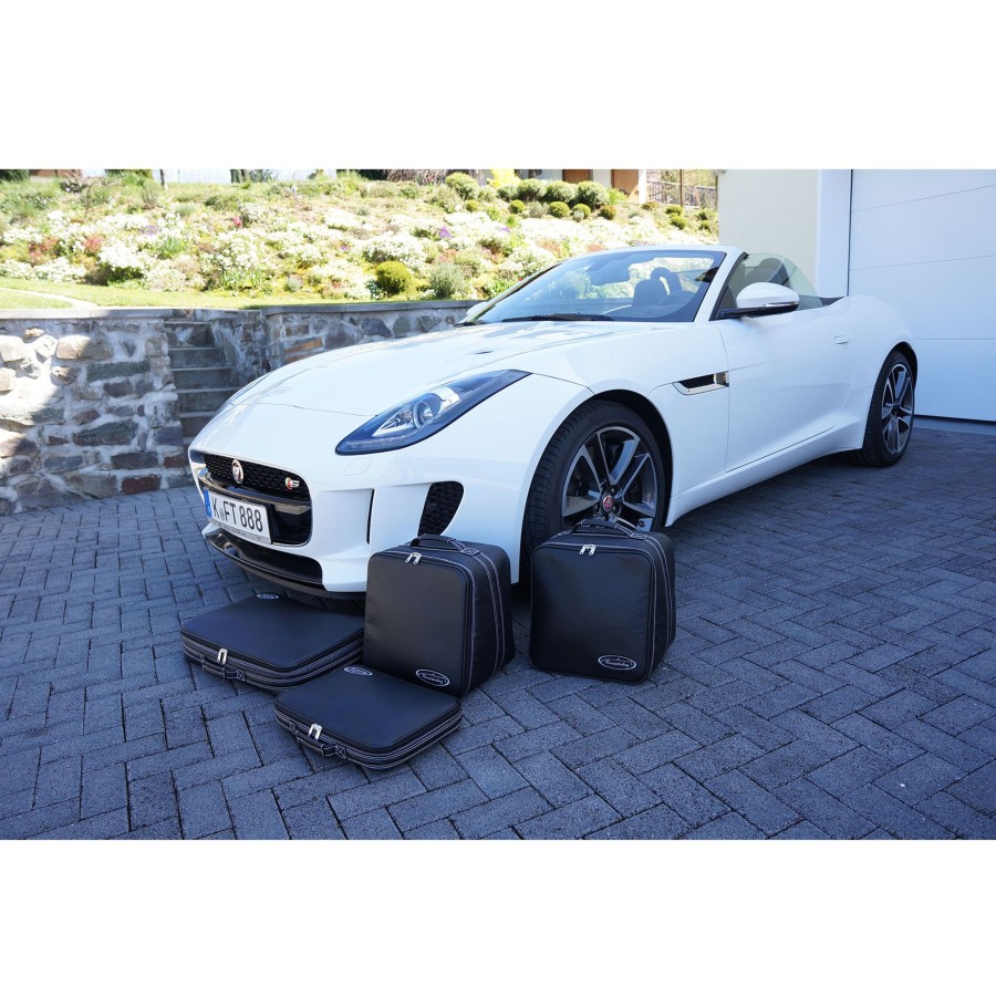 Autokoffer Roadsterbag | Jaguar F-Type (Eu) Cabrio Bis 5/2016 - 4Tlg. Kofferset Kofferraum - Silbergraue Naht/Futter Grau Schwarz