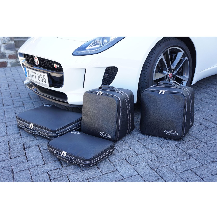 Autokoffer Roadsterbag | Jaguar F-Type (Eu) Cabrio Bis 5/2016 - 4Tlg. Kofferset Kofferraum - Silbergraue Naht/Futter Grau Schwarz