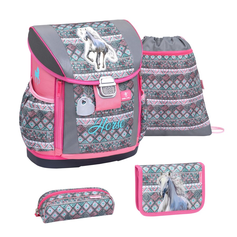 Schule Belmil | Customize Me Ergonomisches Schulranzen-Set 4-Teilig Horse Aruba Blue