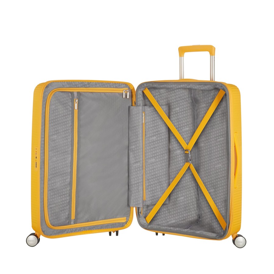 Koffer American Tourister 4 Rollen Koffer | Spinner Mit 4 Rollen 67Cm Exp Soundbox M 71.5 Liter Golden Yellow [1371]